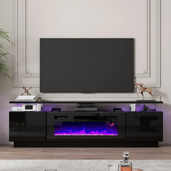 VANACC 70“ Modern Fireplace TV Stand with 36" Electric Fireplace for TVs up to 80", Black