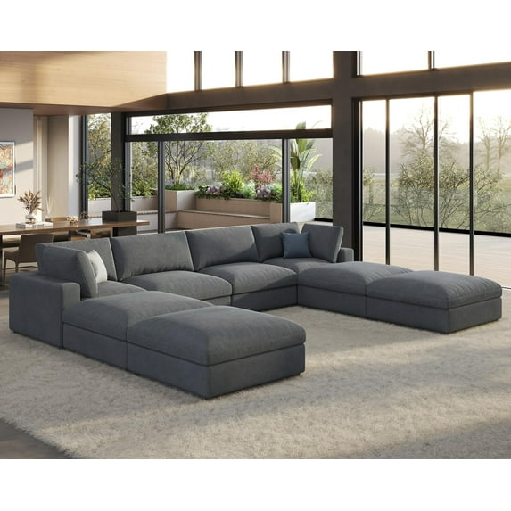VanAcc Modular Sectional Sofa, 152" Down Filled Sectional Sofa, 8 Seats U Shaped Cloud Couch with Chaise, Ottoman, Oversized Couch, Grey