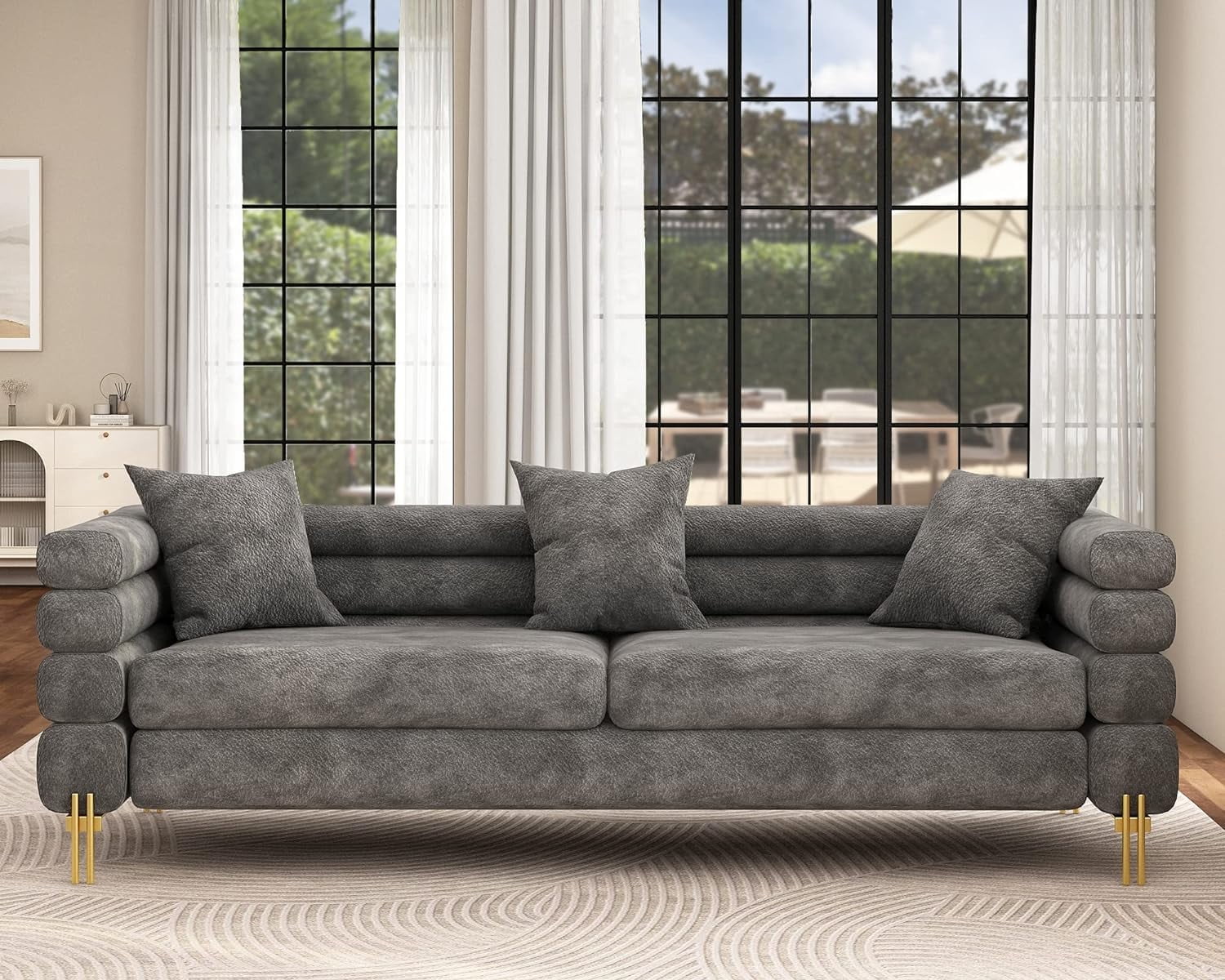AMERLIFE Retro High Back 85 inch Oversized Sofa - 3 Seater
