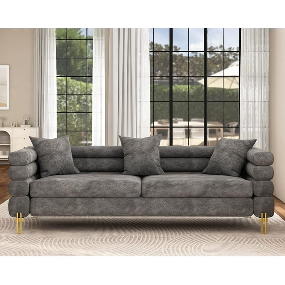 VANACC Oversized Sofa - 85 inch Sofa Couch, 3 Seater Comfy Bouclé Deep Seat Sofa for Living Room - Grey