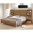 thumbnail image 1 of VanAcc Queen Bed Frame Farmhouse with 98" W Headboard, Bookshelves & Charging Station, Natural Oak, 1 of 8