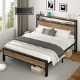 thumbnail image 1 of VANACC Queen Size Bed Frame Industrial Platform Bed with Charging Station, 2-Tier Storage Headboard/ No Box Spring Needed/ Noise-Free/ Rustic Brown, 1 of 7