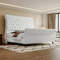 thumbnail image 1 of VanAcc Queen Size Bed Frame, Velvet Upholstered Platform Sleigh Bed With Scroll Headboard & Footboard, Button Tufted, No Box Spring Needed, White, 1 of 9