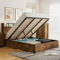 thumbnail image 1 of VanAcc Queen Size Lift Up Storage Bed, Storage Headboard & Charging Station, Rustic Brown, 1 of 8