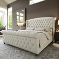 thumbnail image 1 of VanAcc Queen Size Frame, Chenille Upholstered Sleigh Bed Frame with Scroll Wingback Headboard & Footboard/Button Tufted/No Box Spring Required/Cream, 1 of 9