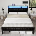 thumbnail image 1 of VanAcc Queen Size Platform Bed Frame, LED &Charging Station, 2-Tier Storage Headboard, Black, 1 of 8
