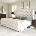 thumbnail image 1 of VanAcc Queen Size Platform Bed Frame, Velvet Upholstered Bed with Deep Button Tufted & Nailhead Trim Wingback Headboard/No Box Spring Needed/Cream, 1 of 8