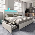 thumbnail image 1 of VANACC Queen Upholstered Bed Frame with RGBW LED Headboard, 4 Storage Drawers & USB Ports, Cream, 1 of 6