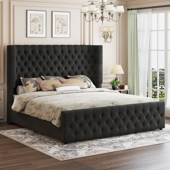 VanAcc 6.3" Thick Wrap Me Up Fluted King Bed by Modern, Black Velvet
