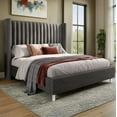 thumbnail image 1 of VanAcc Queen Velvet Tufted Upholstered Platform Bed Frame with Headboard , No Box Spring Needed, Grey, 1 of 10
