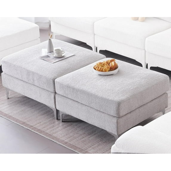 VANACC Sectional Sofa, Double Ottomans- Modular Sectional Couches, Convertible Sectional Sofa for Living Room, Cream Couch(Beige Chenille)