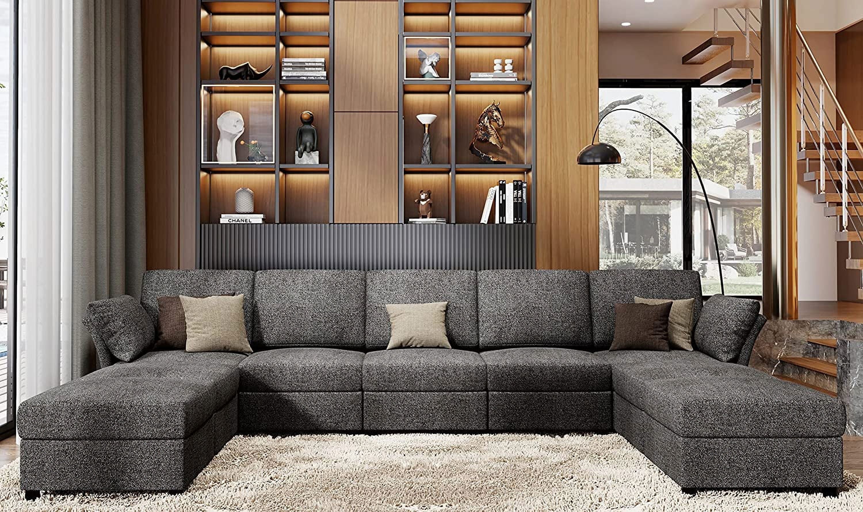 VanAcc Sectional Sofa, Modular U Shaped Couch with Ottomans- 9 Seat Sofa for Living Room, Dark Grey