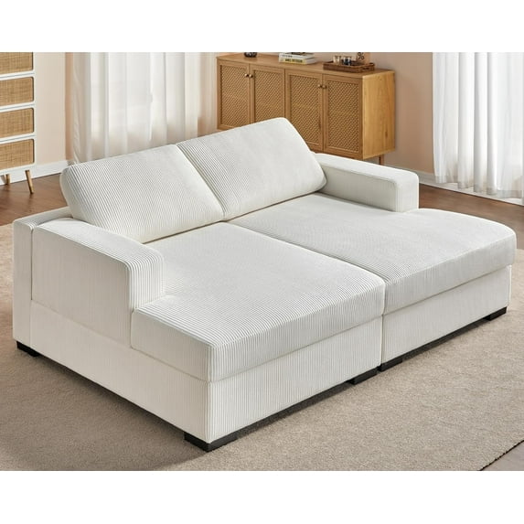 VANACC Sofa, 2-Piece Double Chaise Sofa, Oversized Couch in White Corduroy, 80in x 56in x 34in