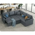 thumbnail image 1 of VANACC 85" L Shaped Sleeper Sofa Bed with Pull Out Bed and Storage Seat, Grey Linen Sectional Couch for Living Room Apartment, 1 of 9