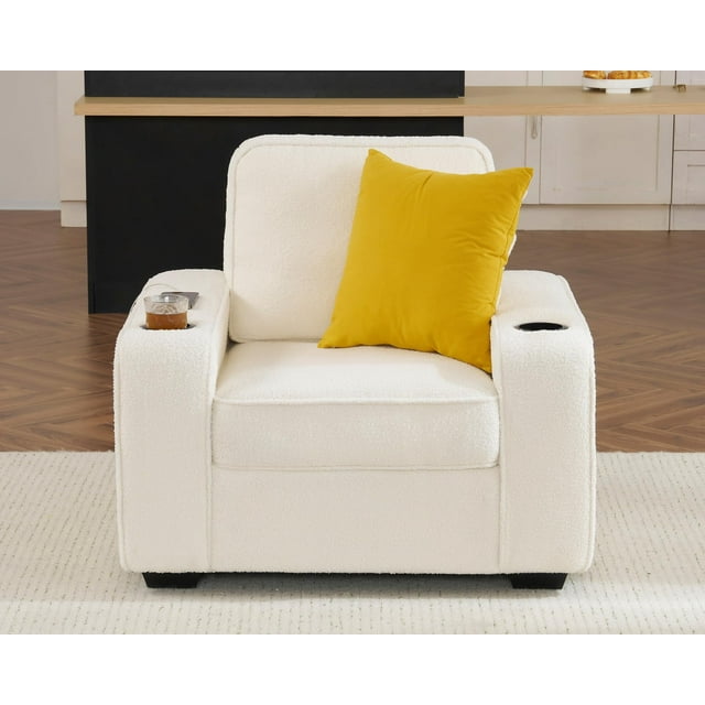 VANACC Sofa, Comfy Couch- Deep Seat Sofa, Modern Couch with Cup Holders & USB Charging Ports, Sofa Chair for Living Room(Offwhite Bouclé)