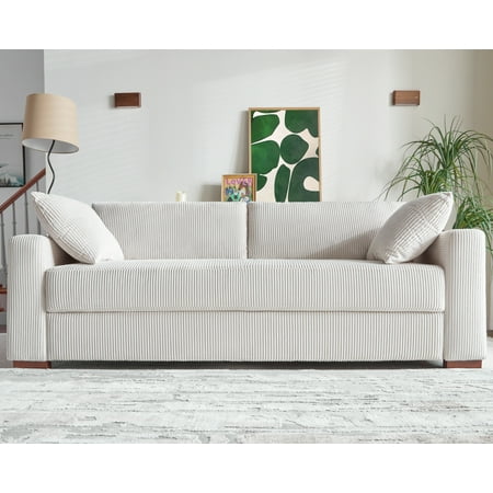 VANACC Sofa, Modern Couch with Soft Corduroy Upholstered, 3 Seater Comfy Couch for Living Room Home Office -White Couch