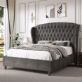 thumbnail image 1 of VanAcc Upholstered Bed Frame Queen Size Platform Bed Deep Button Tufted Handmade Headboard Shell Wingback/Wood Slats Support(Grey), 1 of 7