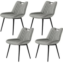 VANACC Upholstered Faux Leather Dining Chairs Set of 4, Mid-Century Modern Kitchen & Dining Room Chairs with Curved Backrest & Padded Seat, Grey