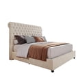 thumbnail image 1 of VanAcc King Upholstered Platform Bed Frame with Button Tufted Sleigh Headboard,Cream, 1 of 10