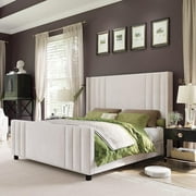 VanAcc Velvet Upholstered King Size Bed Frame with Headboard & Footboard/Wingback for Adult White