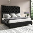 thumbnail image 1 of VanAcc Velvet Upholstered Platform Bed Frame with Deep Button Tufted Tall Sleigh Headboard, Black, King, 1 of 8