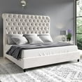 thumbnail image 1 of VanAcc Velvet Upholstered Platform Bed Frame with Deep Button Tufted Tall Sleigh Headboard, Cream, Queen, 1 of 8