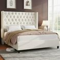 thumbnail image 1 of VANACC Velvet Upholstered Platform Bed Frame with 51.6" Tall Wingback Headboard,No Box Spring Needed,Cream,King, 1 of 1