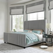 VANACC Velvet Upholstered Queen Size Bed Frame with Headboard & Footboard/Wingback, Light Grey