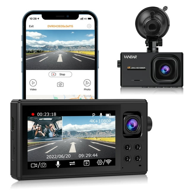 VANBAR 4K Dash Cam Dual Dash Cam Built-in Wifi GPS, 4K/2K 1080P Dual ...