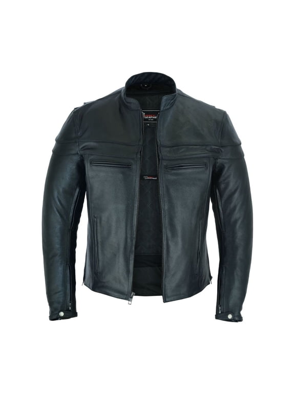 Vance Leather Men's Premium Cowhide Cafe Racer Leather Motorcycle Jacket with Zipper Vents (2X-Large)