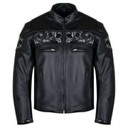 VANCE LEATHERS USA Adult Male Reflective Skull Leather Motorcycle Jacket, Size: XL