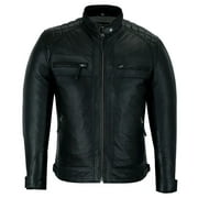 VANCE LEATHERS USA Men's Cafe Racer Gatsby Black Waxed Lambskin Motorcycle Leather Jacket, Size: 2XL (VL550B-2XL)