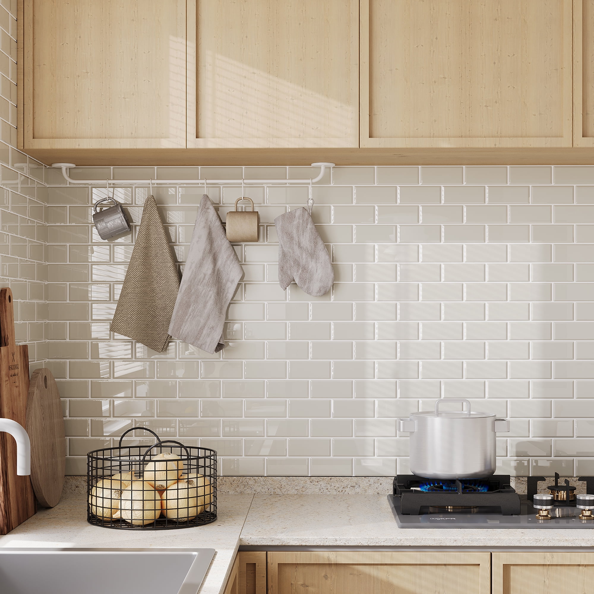 VANCORE 10-Pack 12" X 12"Peel and Stick Backsplash Wall Tiles Stickers for Kitchen Bathroom, Beige