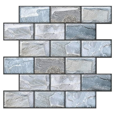 VANCORE 10 Pack Peel and Stick Backsplash Tiles 3D Wall Tiles Stickers for Kitchen Bathroom, 10" x 10.6", Gray