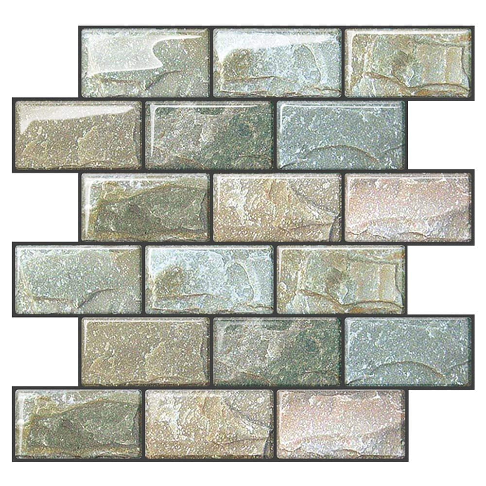 VANCORE 10 Pack Peel and Stick Backsplash Tiles 3D Wall Tiles Stickers for Kitchen Bathroom, 10" x 10.6", Green