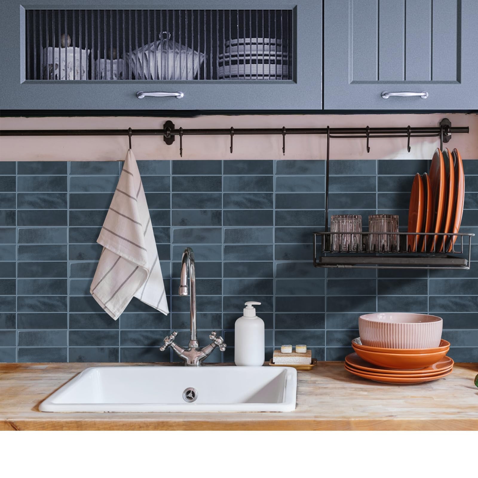 VANCORE 10-Pack Peel and Stick Backsplash Wall Tiles Panels Stickers for Kitchen Bathroom, 12" X 12", Blue