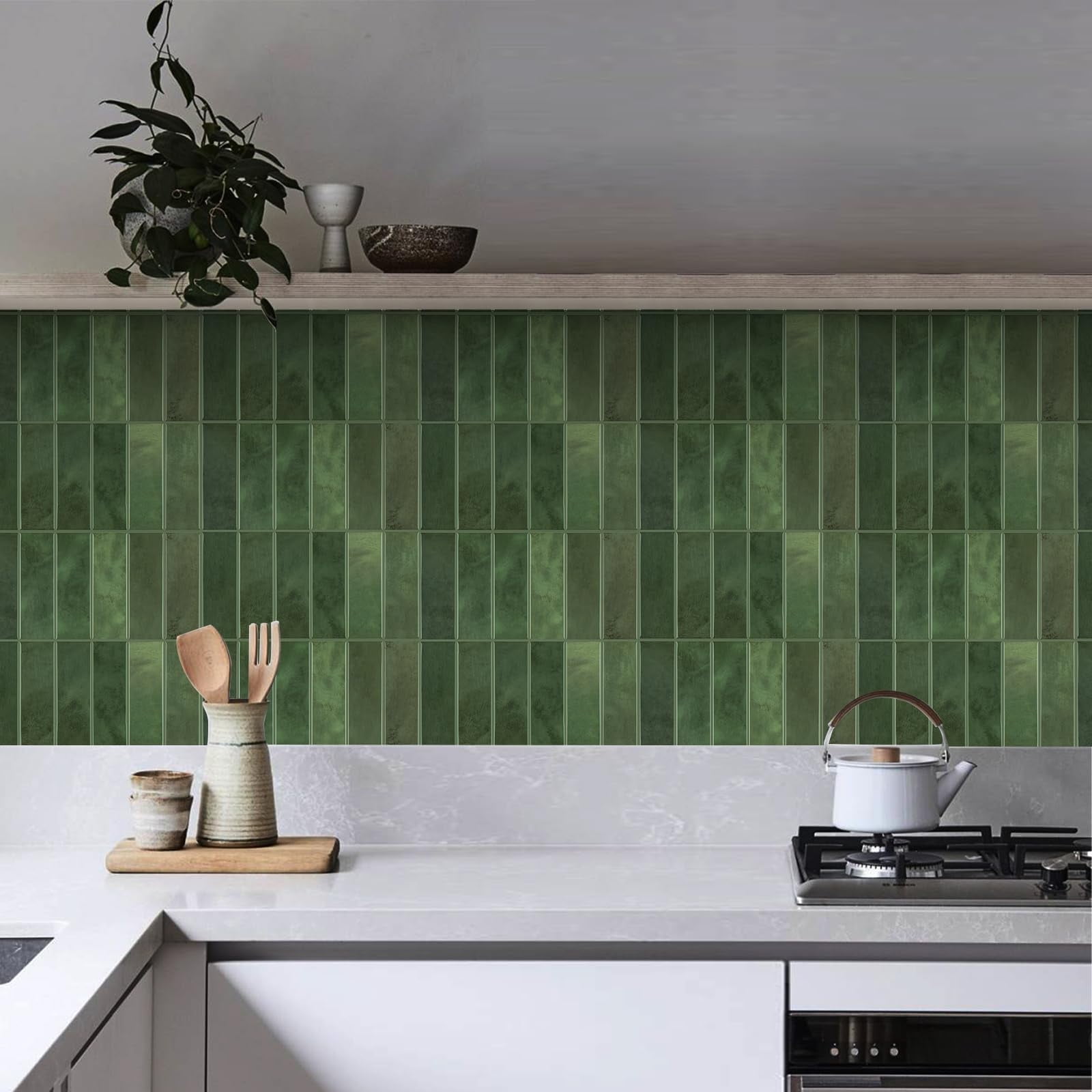 VANCORE 12" X 12" Peel and Stick Backsplash Wall Tiles, Wall Stickers for Kitchen Bathroom 10-Pack , Green