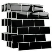 VANCORE 10 Pack Thick Peel and Stick Backsplash Tiles 3D Self Adhesive Wall Tiles Stickers for Kitchen Bathroom, 12" x 12", Black