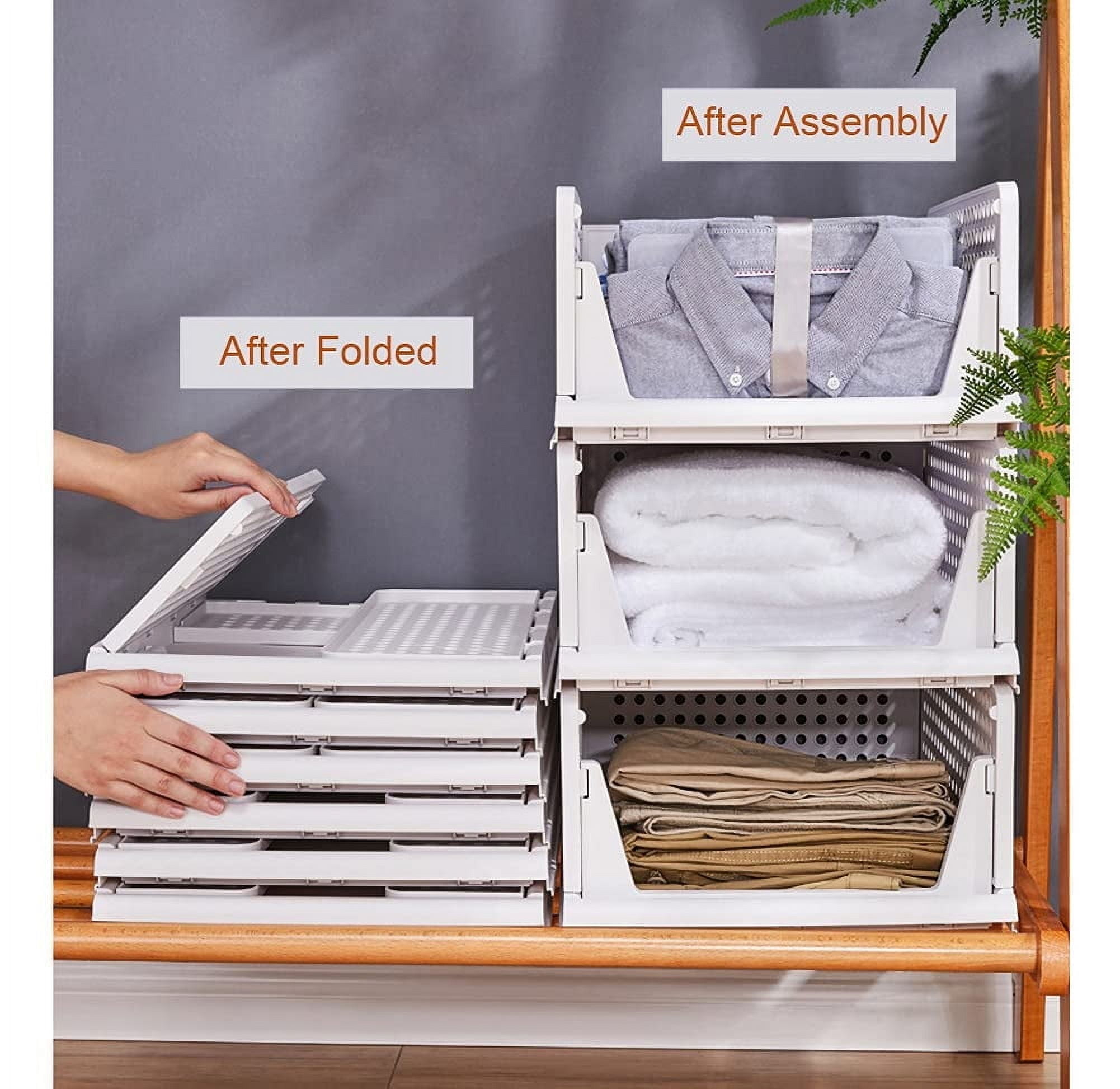 VANCORE Stackable Plastic Storage Basket Plastic Foldable Closet Organizers and Storage Bins 2 Pack Drawer Shelf Storage Container