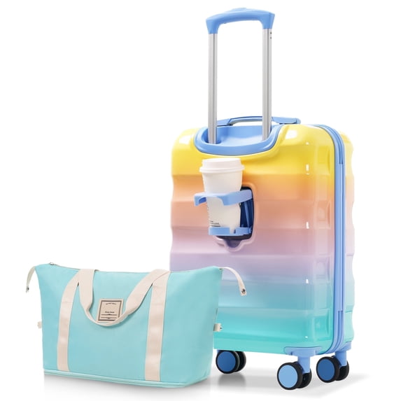 VANCORE 2-Piece Luggage Sets with Cup Holder, ABS Hardside Spinner Luggage, Expandable Suitcase 20" Carry-on Luggage-Blue&Orange