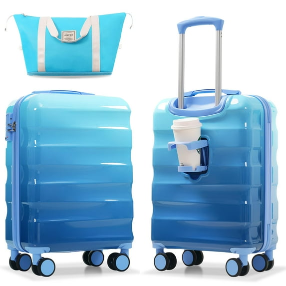 VANCORE 2-Piece Luggage Sets with Cup Holder, ABS Hardside Spinner Luggage, Expandable Suitcase 20" Carry-on Luggage-Blue