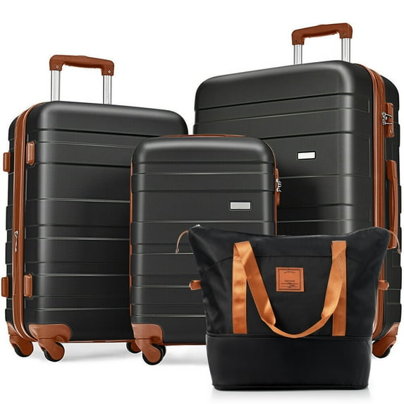 VANCORE 4 Piece Luggage Sets, Lightweight Hardside Suitcases with Travel Bag, Carry On Luggage Suitcase Set with TSA Lock Spinner Wheels, Black(20/24/28 Inch)