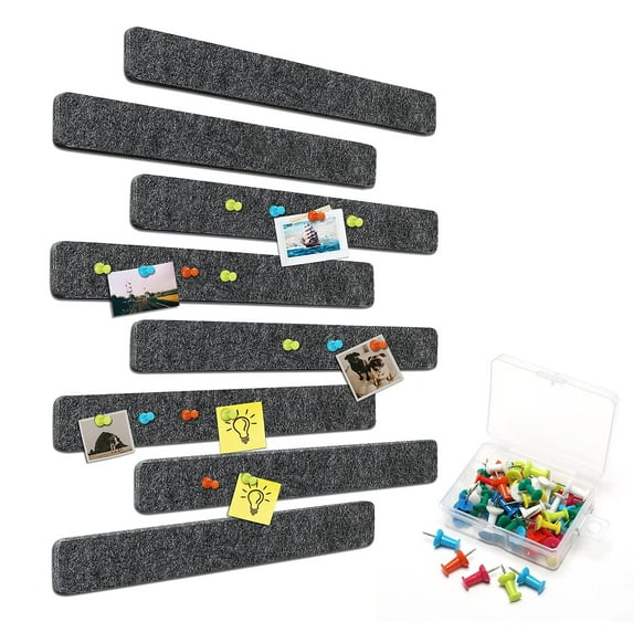 VANCORE Cork Bulletin Board Strips - Cork Board for Wall Self-Adhesive with 40 Push Pins, Dark Gray, 8 Pack