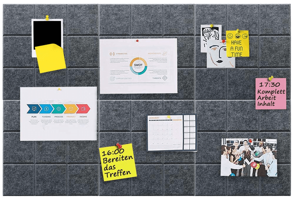 VANCORE Felt Bulletin Board Tiles for Wall with 30 Push Pins Cork Board