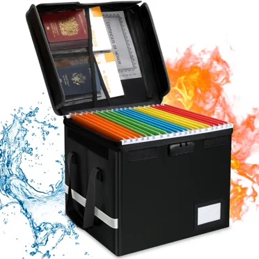 VANCORE Fireproof File Box with Lock, Portable Document Organizer Box with Water-Resistant Zipper, Collapsible File Box for Hanging Letter/Legal Folders, Passports, and Certificates