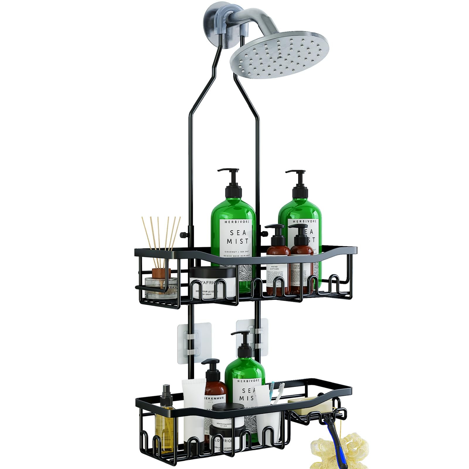 VANCORE Rustproof Shower Caddy over Shower Head - Height Adjustable Hanging Shower Caddy Shower Organizer with Hooks Shampoo Soap Holder
