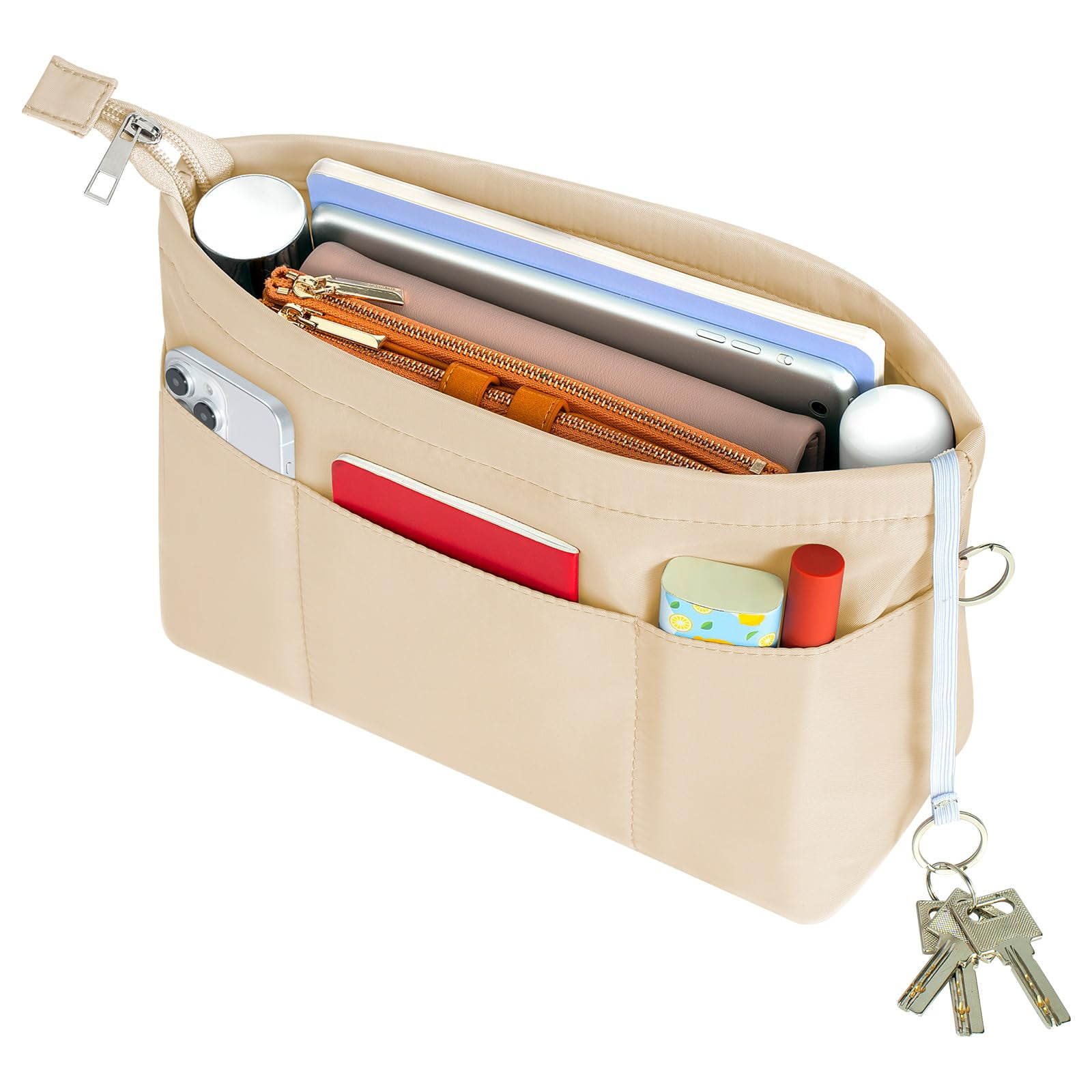 Luxtrada Felt Purse Handbag Organizer Insert Multi pocket Storage Tote  Shaper Liner Bag (Beige) 