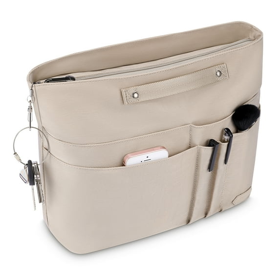 VANCORE Purse Organizer Insert with Zipped Top for Women, Handbag Organizer Shaper Liner with 15 Pockets