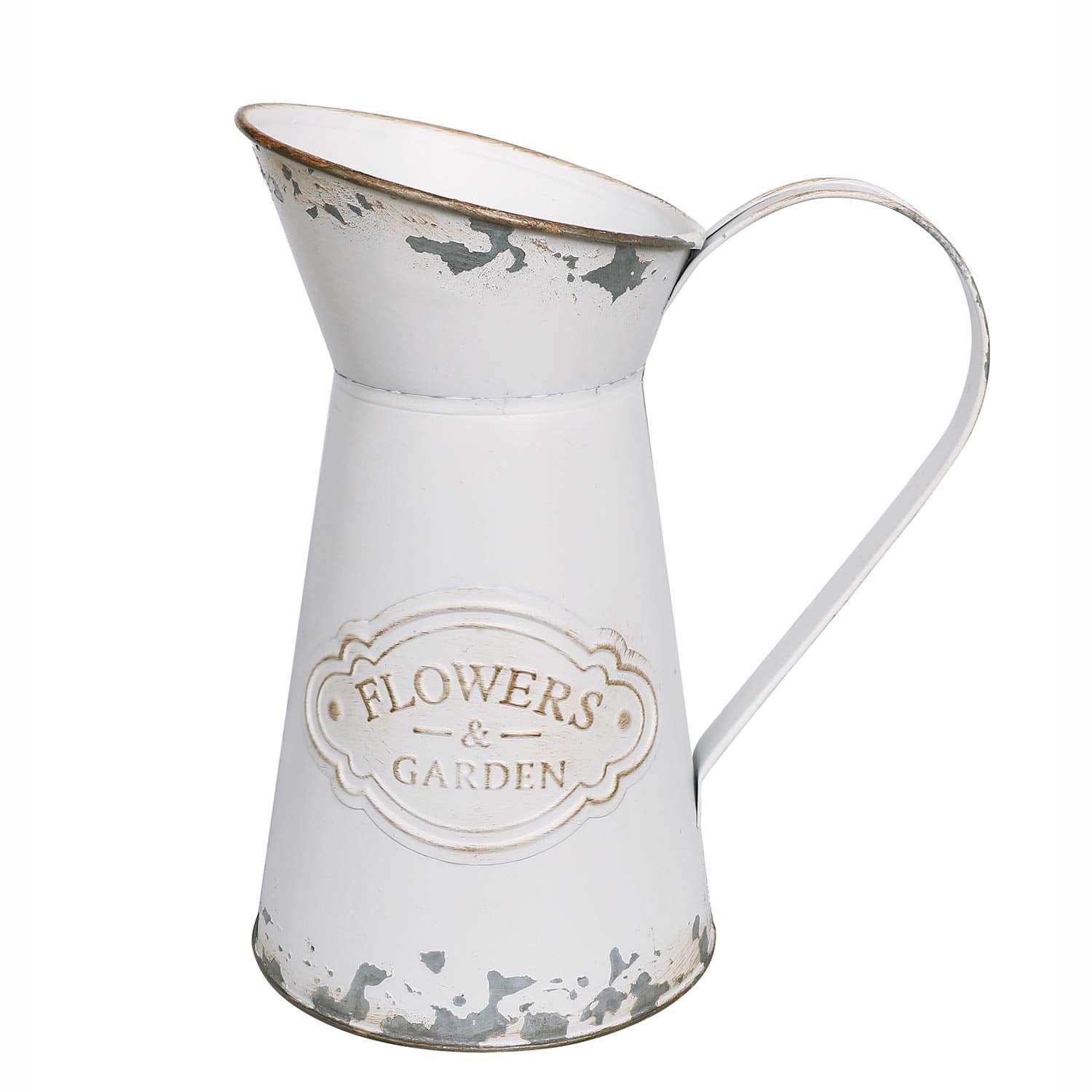 VANCORE Shabby Chic Flower Vase - Vintage Farmhouse Vase Decor French Classical Metal Vase with Handle for Home, Weddings Decoration, Photo Props - White