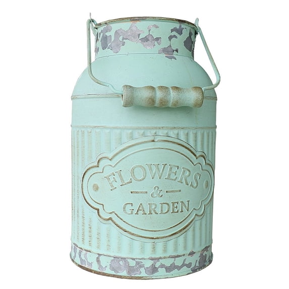 VANCORE Shabby Farmhouse Vase - Chic Metal Jug Flower Vase Pitcher Flower Holder French Bucket with Handle - Green